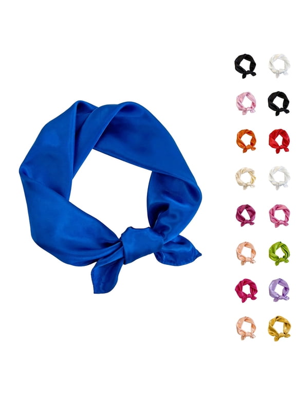 Women Square Scarf Faux Silk Neckerchief Neck Scarf, Solid Color Satin Scarves,Fashion Handbag Royal Blue