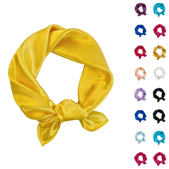 Domzle Women Square Scarf Faux Silk Neckerchief Neck Scarf, Solid Color Satin Scarves,Fashion Handbag Yellow