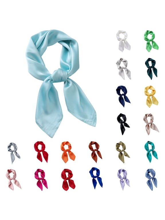 Women Square Scarf Satin Silk Head Bandanas Neckerchief Neck Scarf, Solid Color Satin scarves,fashion Handbag Hair Ribbons,Light Weight Soft Cyan