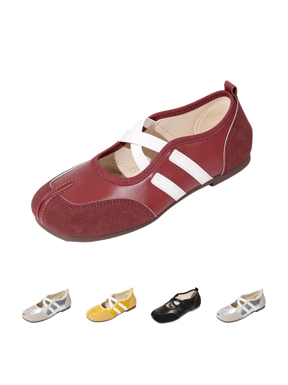 Women's Ballet Flats Sporty Split Toe Mary Jane Shoes Criss Cross Strap Non Slip Rubber Sole Faux Leather Flat Shoes Purple 37