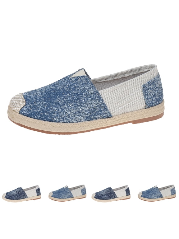 Women's Breathable Canvas Slip on Flat Shoes Casual Cap-Toe Platform Simple Espadrille Canvas Loafers Light Blue
