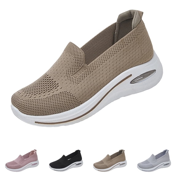 Domzle Women's Breathable Orthopedic Air Cushion Sneakers for Comfortable Casual Walking Shoes Non-Slip Fashion Sneakers Light Gray