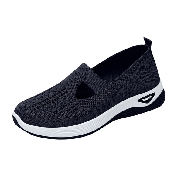 Domzle Women's Breathable Woven Walking Shoes,Slip-on Comfortwear Lightweight Anti-Skid Sneakers,Upgraded Comfortable Insole Blue