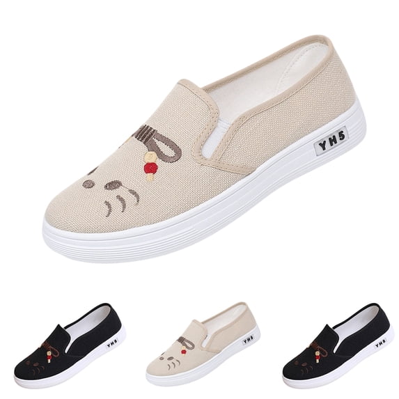 Domzle Women's Canvas Slip On Sneakers Non Slip Loafers | Low Top Non Slip on Walking Breathable Casual Comfortable Fashion Tennis Black