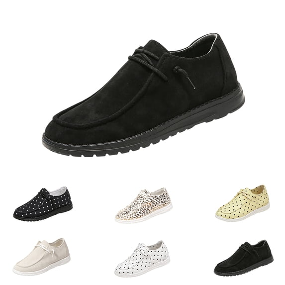Domzle Women’s Casual Flat Non-Slip Work Shoes Lace Up Loafers Casual Shoes for Outdoor Commute