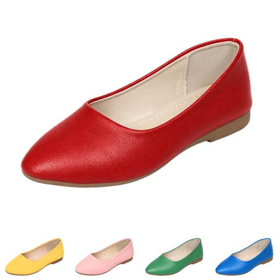 Domzle Women's Classic Ballet Flats Casual Comfort Slip On Flats Shoes PU Faux Leather Slip on Shoes for Women Blue