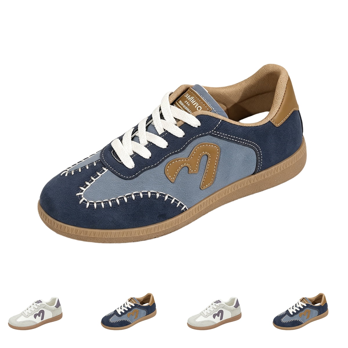 Women's Classic Fashion Sneakers | Casual Skate Shoes | Lace Up Walking Shoes | Classic Casual Retro Gum Sole Non Slip Trainers Navy