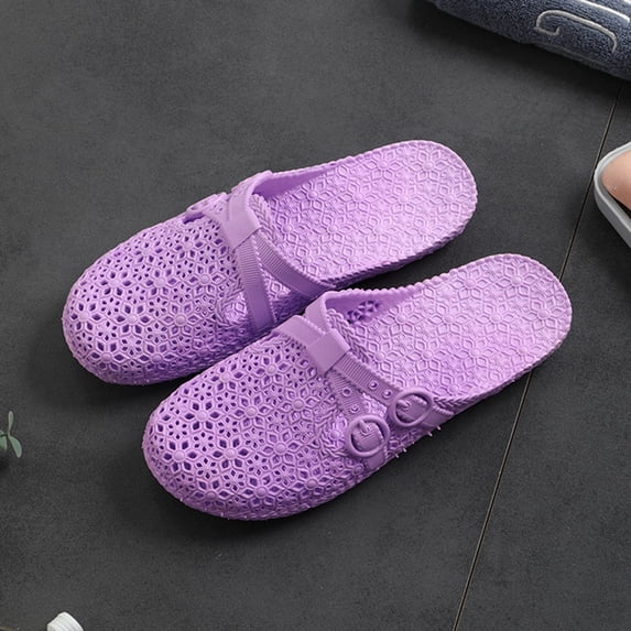 Domzle Women's Closed Toe Bathroom Slides Quick Drying Soft Lightweight Non Slip Slippers for Shower Spa Beach Hollow Out Mesh Slide Sandals Purple