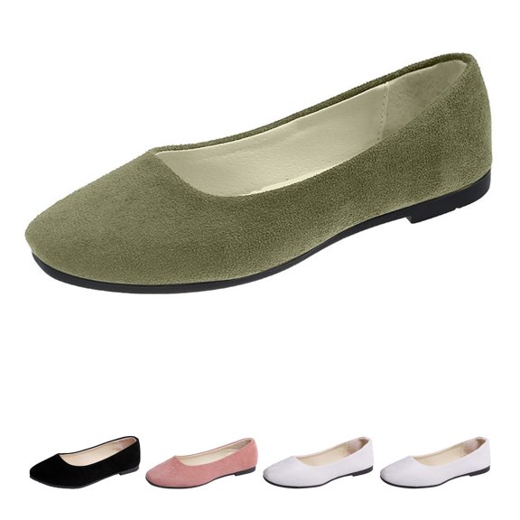 Domzle Women's Comfortable Ballet Flats Round Toe Dress Shoes Comfortable Lightweight Work Flats for Daily Wear Army Green US-6
