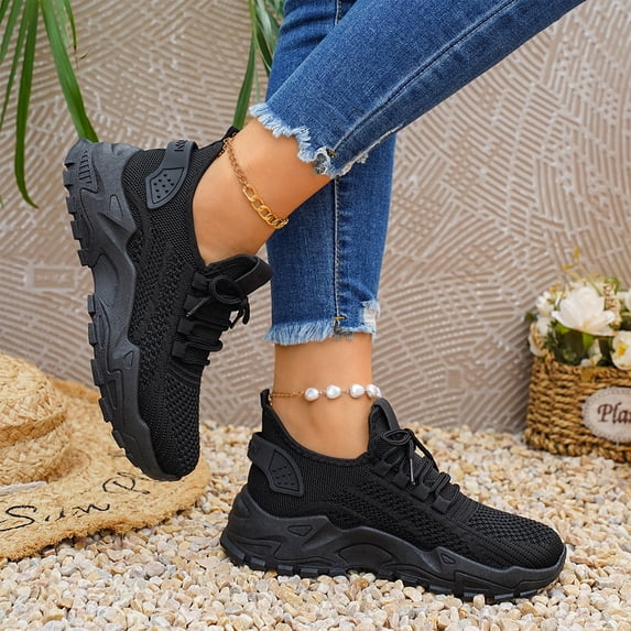 Domzle Women's Comfortable Walking Shoes Cushion Running Tennis Shoes Non-Slip Workout Gym Athletic Breathable Trendy Fashion Sneakers Black