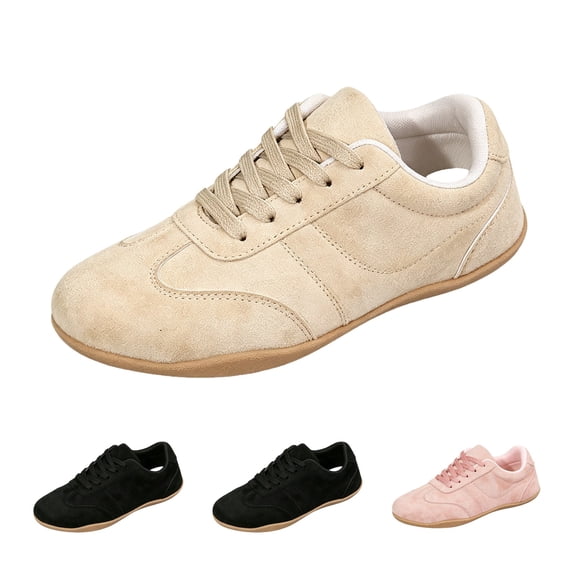 Domzle Women's Fashion Sneakers Casual Walking Shoes Lace Up Tennis Shoes Low Top, Comfortable, Lightweight, Slip on, Faux Suede, Non-Slip, Work Daily Beige
