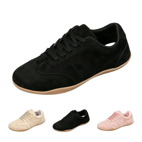 Domzle Women's Fashion Sneakers Casual Walking Shoes Lace Up Tennis Shoes Low Top, Comfortable, Lightweight, Slip on, Faux Suede, Non-Slip, Work Daily Black