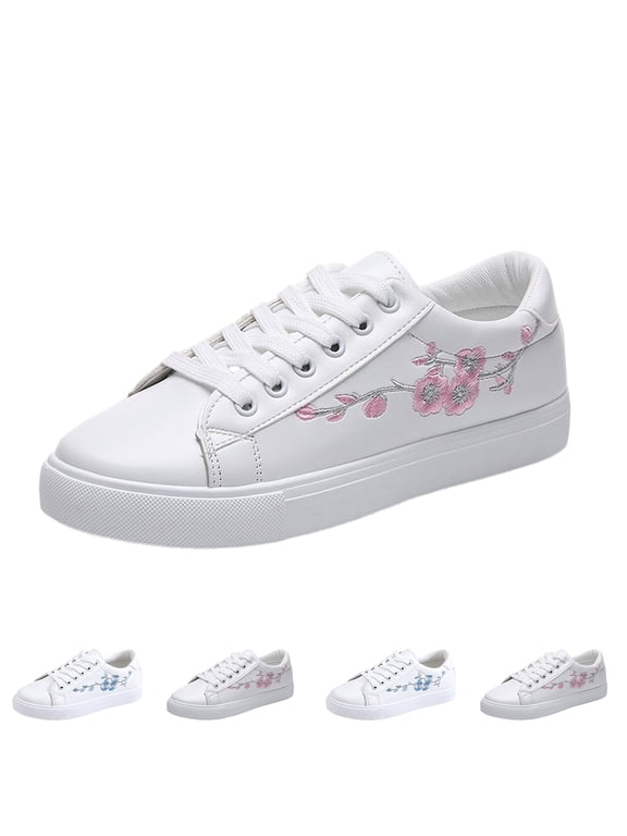 Women's Fashion Sneakers Faux PU Leather Casual Shoes Tennis Low Top Shoes Womens Lace Up Sneakers Pink