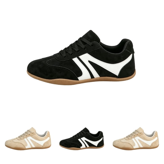 Domzle Women's Fashion Sneakers Low Profile Thin Sole Lightweight Comfortable Casual Walking Shoes Trending Retro Athletic Workout Black -BU47