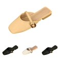 thumbnail image 1 of Domzle Women's Faux Leather Closed Toe Mary Jane Flat Mules Fashion Square Toe Soft Sole Comfortable Slip on Backless Flats Casual Office Dressy Walking Shoes Mules, 1 of 6
