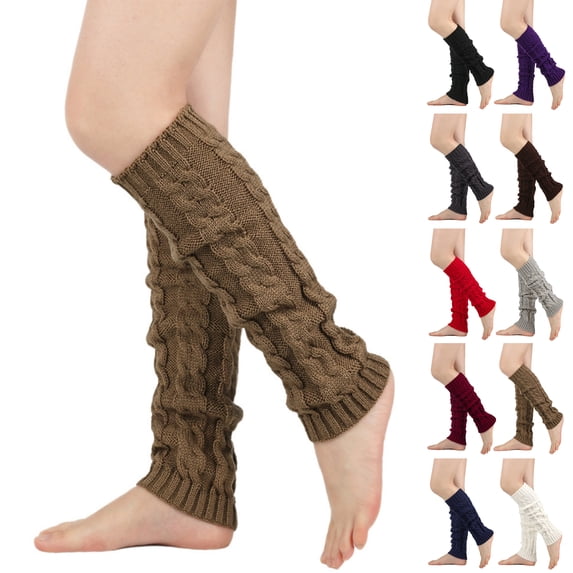 Domzle Women's Fleece Lined Leg Warmers Knit Long Boot Socks Thick Winter Warm Thermal Skating Leg Warmer Daily Wear Coffee