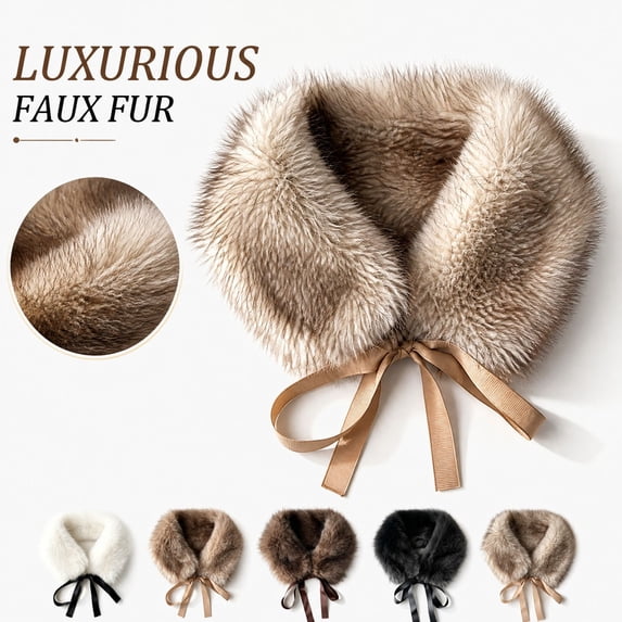 Domzle Women's Fluffy Faux Fur Collar Scarf Winter Plush Neck Warmer ...