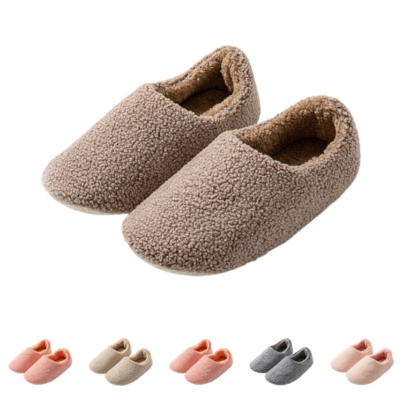 Domzle Women's Fuzzy Fleece Memory Foam Loafer Slippers Lightweight Indoor and Outdoor Shoes Warmth Comfort Slippers Brown 40