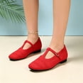 thumbnail image 1 of Domzle Women's Knit Mary Jane Square Toe Ballet Flats Adjustable Strap Comfort Ballet Flats Red 40, 1 of 6