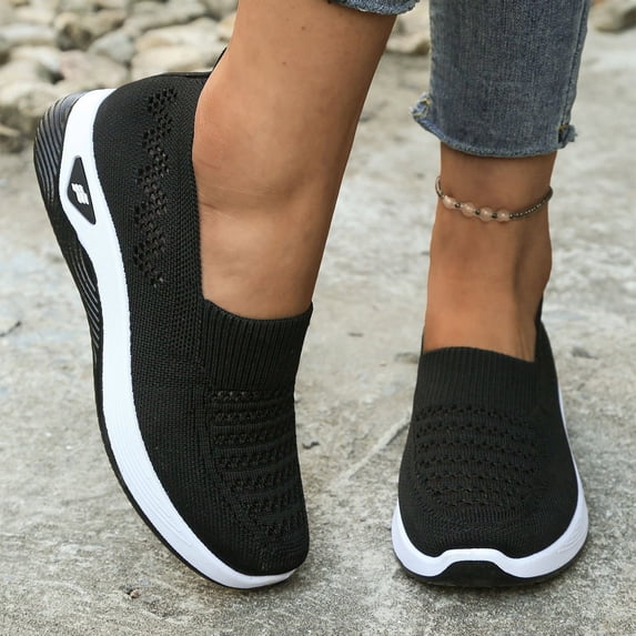 Domzle Women's Knit Mesh Orthopedic Walking Shoes Arch Support Summer Breathable Non Slip Lightweight Soft Sole Casual Sneakers Closed Toe Gym Travel Daily Wear Outdoor Sneaker Black
