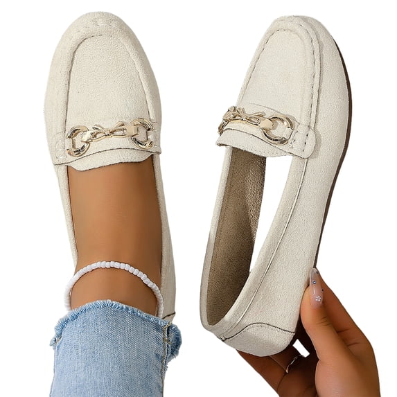 Domzle Women's Loafer Shoes Comfortable Slip on Casual Flat Penny Shoes for Walking Dressy Beige 38
