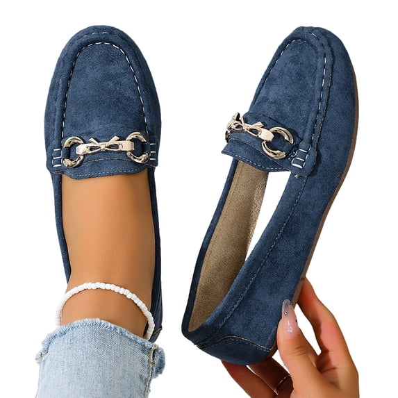 Domzle Women's Loafer Shoes Comfortable Slip on Casual Flat Penny Shoes for Walking Dressy Blue 42