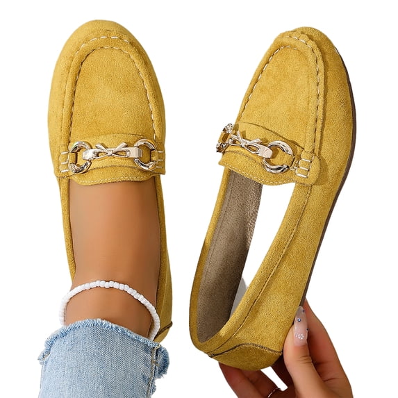 Domzle Women's Loafer Shoes Comfortable Slip on Casual Flat Penny Shoes for Walking Dressy Yellow 42