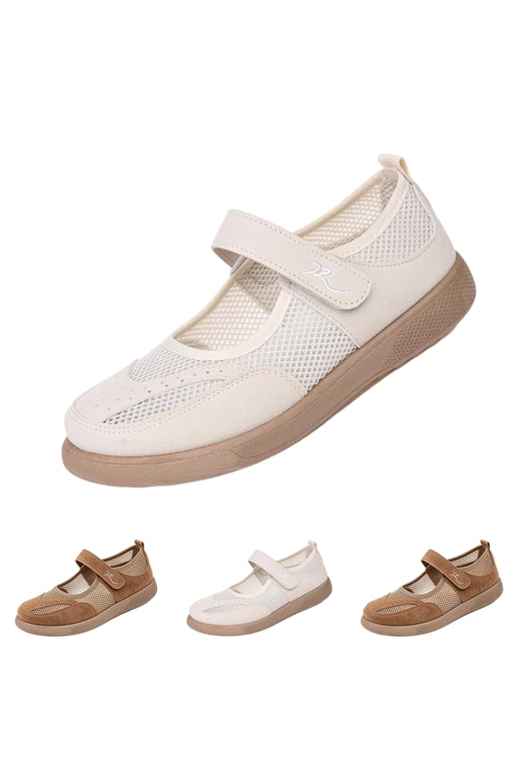 Women's Mary Jane Casual Shoes Soft Upper Hook and Loop Round Toe Platform Non Slip Comfortable Walking Sneakers Lightweight Supportive Work Loafers for Office Nursing Daily Wear Beige 9 Wide