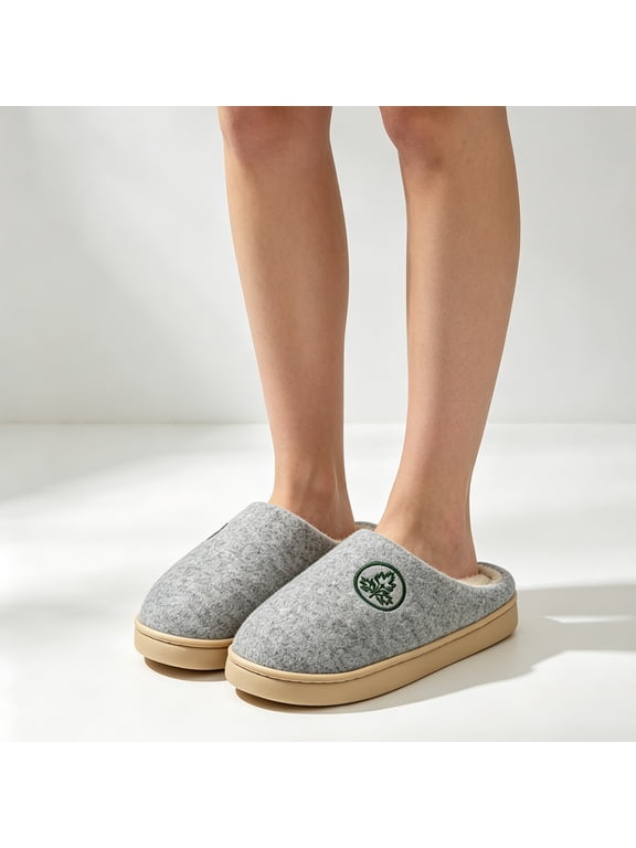 Women's Men Slippers Warm Plush Slip-On House Slipper for Winter Indoor Soft Non-slip Fluffy Slides Slippers Light Gray Wide-6.5