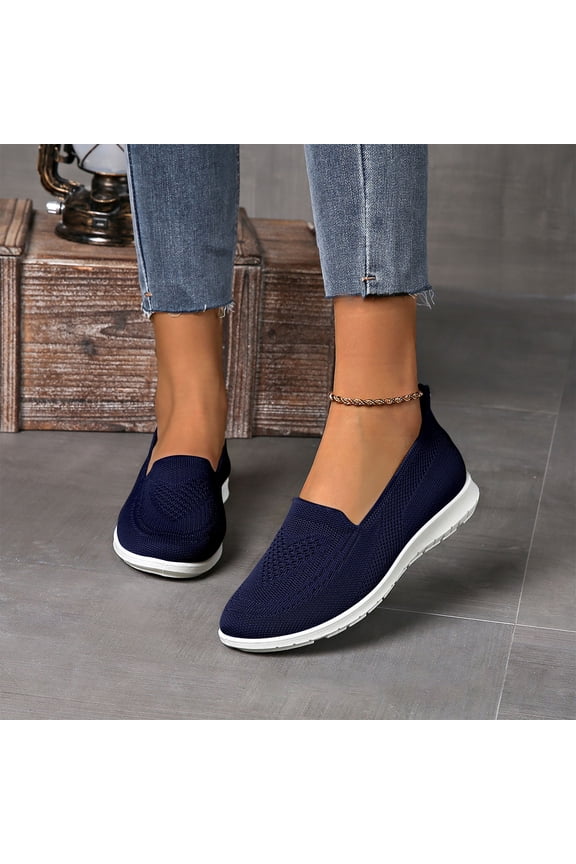 Women's Orthopedic Knit Comfort Loafers-Slip-Resistant Walking Shoes, Non-Slip Lightweight Soft Sole Mesh Low-Top Flat Royal Blue