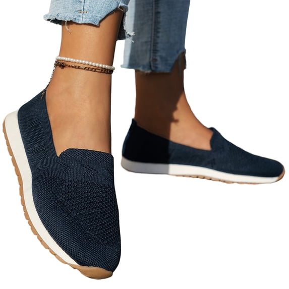 Domzle Women's Orthopedic Loafer Sneakers 2026 with Arch Support Breathable Knit Mesh Walking Shoes Dark Blue 43