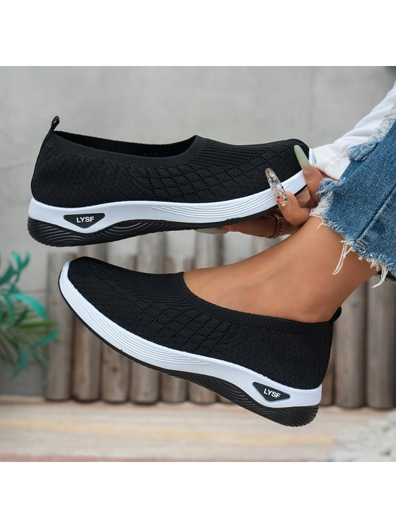 Women's Orthopedic Loafer Sneakers 2026 with Arch Support Breathable Mesh Anti Slip Shoes Wide Width Slip on Sneakers Black Wide 8