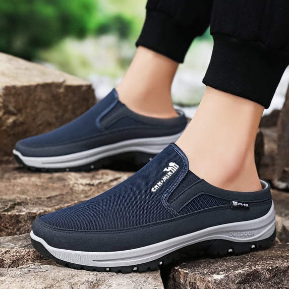 Domzle Women's Orthopedic Slip-On Mules Sneakers for Easy Off Recovery Backless Knit Comfortable Lightweight with Arch Support Walking Shoes for Travel, House & Office Blue