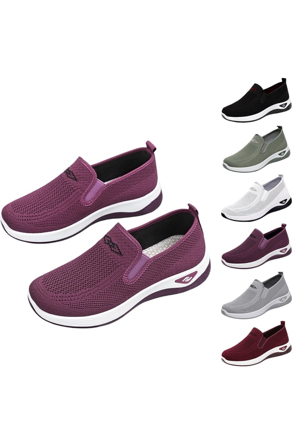 Women's Orthopedic Slip-On Sneakers Breathable Woven Diabetic Shoes with Arch Support Soft Cushion Hands-Free Design for Walking Comfort Gray 6.5 Wide