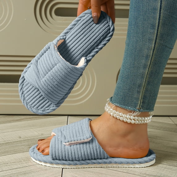 Domzle Women's Orthopedic Slippers with Arch Support Comfy Adjustable Memory Foam Slides Open Toe House Slippers Bedroom Shoes for Indoor Outdoor Gray