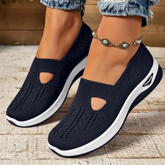 Domzle Women's Orthopedic Walking Shoes, Comfort Breathable Summer Casual Non Slip Walking Shoes for Nurse Food Service Blue 7.5 Wide