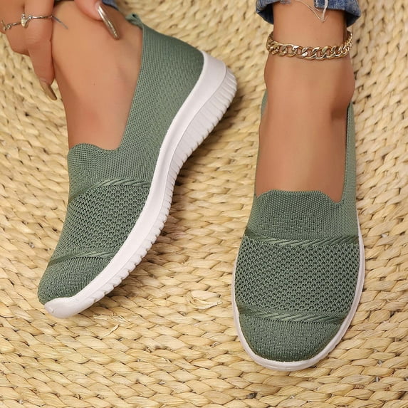 Domzle Women's Orthopedic Walking Shoes Woven Breathable Orthowalkway Sneakers Lightweight Non-Slip Arch Support Slip on Shoe Green 43
