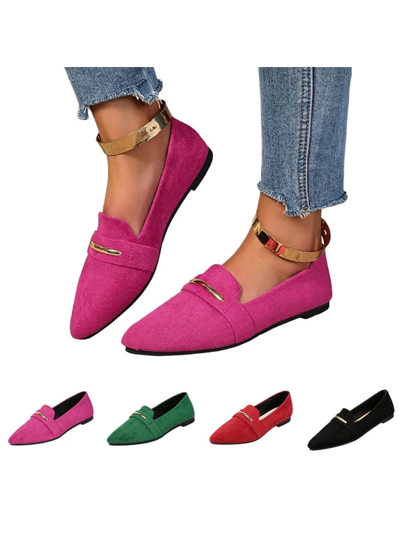 Women's Pointy Toe Loafer Flat Comfortable Faux Suede Work Shoes,Cute Penny Loafer Slip On Ballet Flat Black