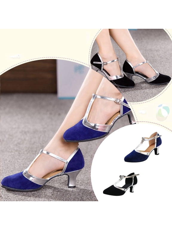 Women's Professional Latin Dance Shoes Satin Sequins Pointed Toe Closed Toe Ballroom Wedding Dancing Shoes Dressy Elegant Heels Blue