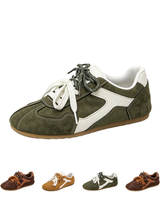 Women's Retro Faux Suede Sneakers, Casual Tennis Walking Shoes Double Laces, Low Top, Non-Slip, Comfortable, Breathable, Lightweight Brown