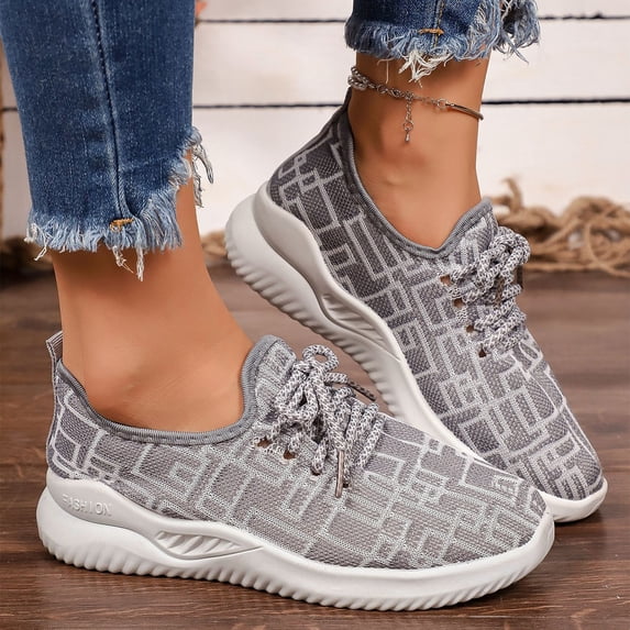 Domzle Women's Running Shoes Lightweight Breathable Mesh Upper Casual Jogging Tennis Shoes Workout Footwear Gym Sneakers Gray US-8