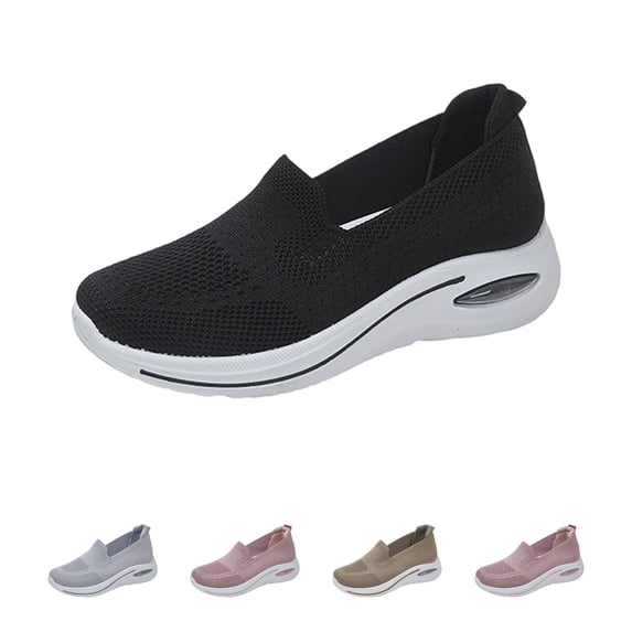 Domzle Women's Slip On Shoes Breathable Knit Mesh Casual Fashion Sneakers Comfortable Non Slip Thick Walking Shoes for Outdoor Work Sports Black 9
