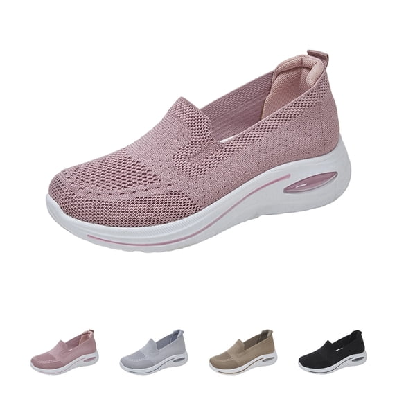 Domzle Women's Slip On Shoes Breathable Knit Mesh Casual Fashion Sneakers Comfortable Non Slip Thick Walking Shoes for Outdoor Work Sports Pink 8