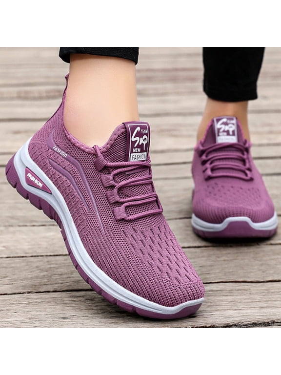 Women's Slip On Walking Shoes Wide Cushion Running Tennis Shoes with Arch Support Insole, Non Slip for Nursing Workout Gym Athletic Fashion Purple