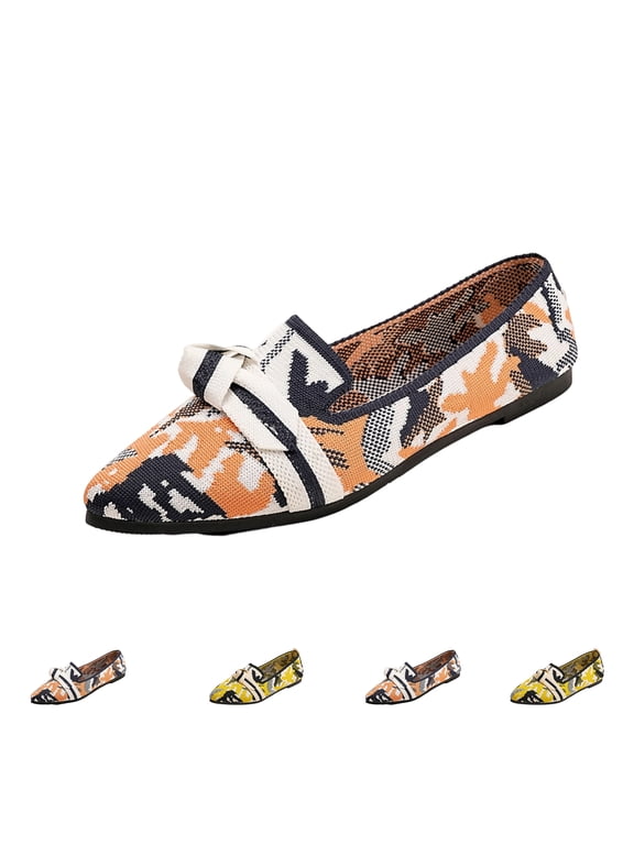 Women's Slip-on Loafers Soft Dress Flats | Comfort Breathable Knit Fabric,Arch Support,Slip-Proof,Bendable,Walking,Office Work,Driving,Travel Shoes Yellow