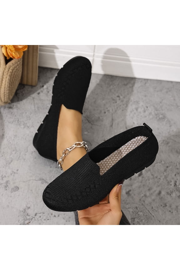 Women's Square Toe Slip-on Loafers Flats Dressy Casual Walking Shoes Breathable Comfortable Knit Shoes Black 41