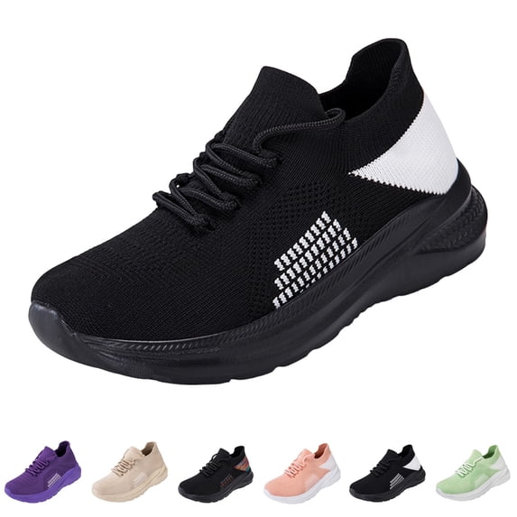 Domzle Women's Walking Shoes Lightweight Breathable Running Tennis Shoes Non Slip Athletic Fashion Sneakers Mesh Workout Casual Sports Black 37