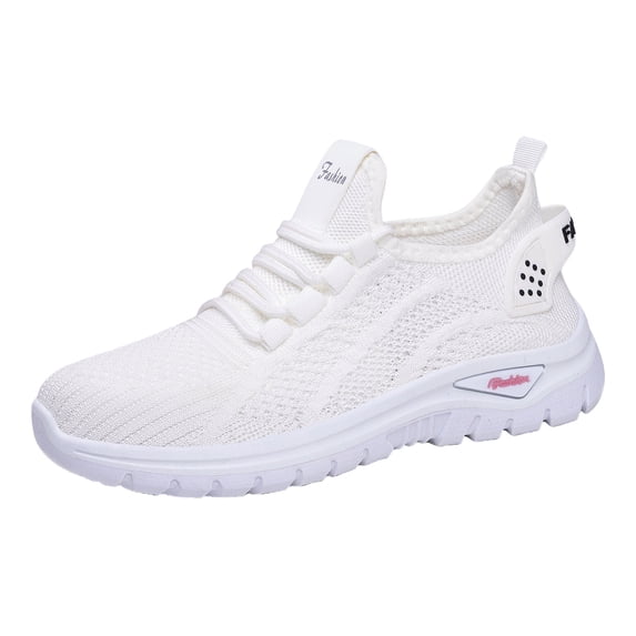 Domzle Women's Walking Shoes Slip On Comfortable Running Tennis Shoes Lightweight Breathable Non Slip Casual Athletic Fashion Sneakers White