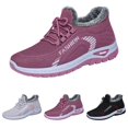 thumbnail image 1 of Domzle Women's Warm Faux Fur Lined Orthopedic Snow Sneakers Comfortable Breathable Slip On Non Slip Mesh Casual Walking Shoes with Arch Support For Outdoor Daily Purple, 1 of 10