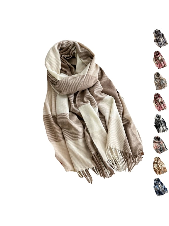 Women's Winter Scarf - Winter Checked Scarves for Women, Large Soft Thick Shawls and Wraps Light Brown